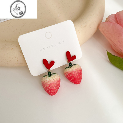 JiMi时尚爱心草莓耳夹无耳洞女可爱设计感耳钉气质时尚显脸小耳饰