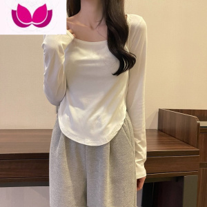 七斓设计感小众短款T恤女冬内搭高腰长袖打底衫ins潮外穿修身上衣