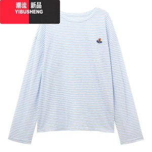 YIBUSHENG设计感百搭条纹长袖T恤女季2024新款薄款防晒罩衫刺绣宽松上衣