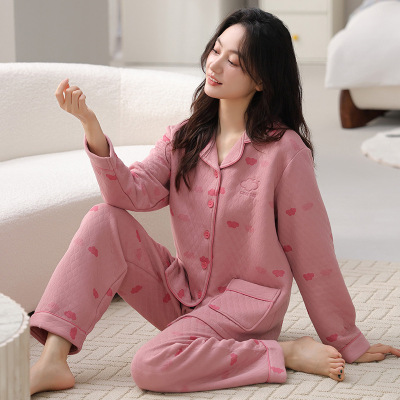 年新款睡衣女士海岛绒秋冬款加厚法兰绒开衫家居服冬季