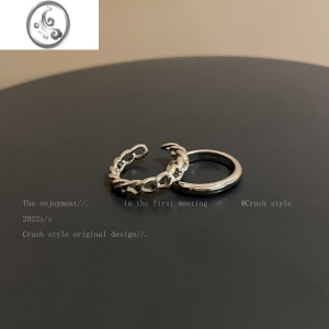 JiMi冷淡风麻花链条戒指套装女轻奢小众设计开口食指戒时尚个性指环潮 银色链条两件套