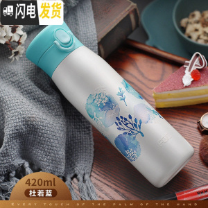 三维工匠保温杯男女士大容量儿童水杯304不锈钢便携学生可爱水壶杯子 款印花蓝色420