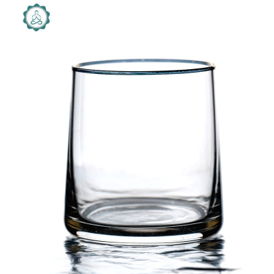 梯形炫彩玻璃杯威士忌酒杯酒吧啤酒杯创意家用水杯透明果汁饮料杯封后梯形-金边