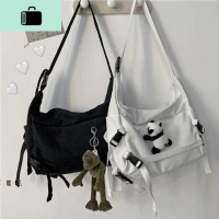 韩国ins日系原宿暗黑风机能工装帆布包女百搭纯色学生单肩斜挎包NEW LAKE女斜挎包