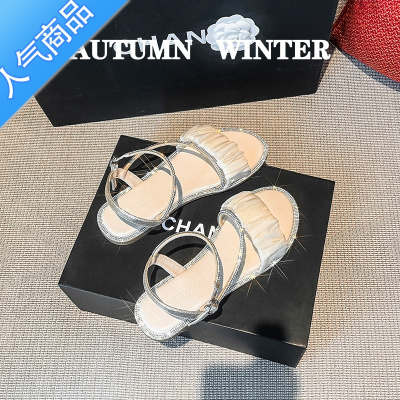 SUNTEK法式仙女风罗马凉鞋女夏平底夏天女士配裙子沙滩鞋大码女鞋41一43