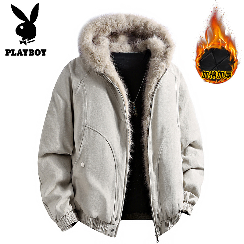 花花公子新款高品质秋冬加棉加厚棉衣男港风座山棉服