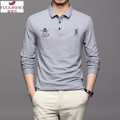 富贵鸟（FUGUINIAO）潮牌长袖POLO衫男2021春季新款韩版潮流翻领时尚商务T恤休闲上衣