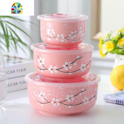 保鲜盒碗三件套骨瓷微波炉密封便当盒餐具冰箱学生饭盒带盖 FENGHOU