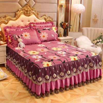 SleepyBear防滑床罩保暖水晶绒夹棉床裙单件加厚牛奶绒床盖床单双人床套罩冬