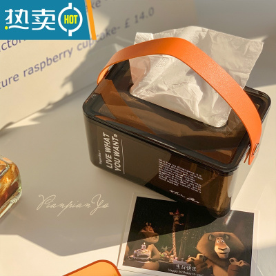 敬平ins北欧设计感抽纸盒创意简约家用手提现代纸巾盒 手提透明灰纸巾盒