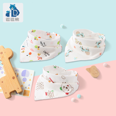 3条装-婴儿口水巾宝宝三角巾纯棉双摁按扣新生儿暗扣围嘴小孩口水巾