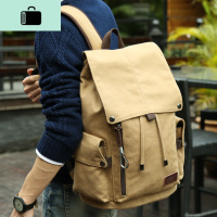 韩版帆布男包休闲双肩包潮流男士背包旅行包学院风高中学生书包男NEW LAKE 卡其色(升级古银五金)