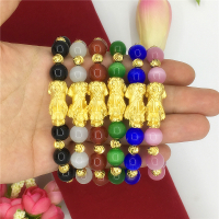 新品仿越南沙金貔貅手链 24K镀金幸运福气貔貅猫眼石手串男女手链送女朋友老婆情人节七夕生日礼物