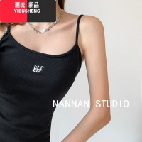 YIBUSHENG美式辣妹复古刺绣字母连衣裙女内搭紧身吊带裙修身显瘦包臀短裙潮