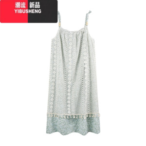 YIBUSHENG小个子海边度假风吊带裙女季设计感拼接碎花裙甜美连衣裙长裙子