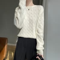秋冬新款麻花圆领加厚上衣女装针织衫长袖扭花内搭套头打底毛衣冬