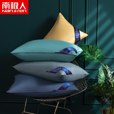 南极人(NanJiren)家纺彩色丝光羽丝绒枕头刺绣枕芯单人纤维护颈枕一对拍二
