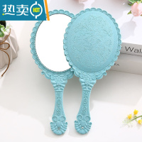 敬平复古宫廷风手柄化妆镜美容院专用纹绣镜便携随身手持手拿高清镜子便携式用镜 蓝色--1个装