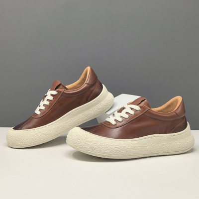 男生头层牛皮休闲鞋百搭男款潮鞋真皮欧洲站男鞋男士厚底增高鞋男