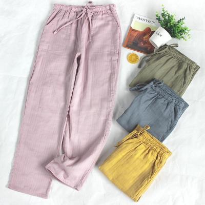 SUNTEK日系棉情侣睡裤女长裤春秋薄款男士棉双层纱布大码休闲家居裤睡裤/家居裤