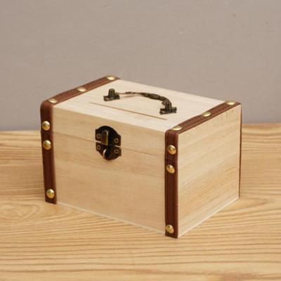 封后存钱罐儿童带锁创意可取网红储蓄罐家用纸硬币存钱箱木防摔储钱箱原木色小号不刻字送锁-