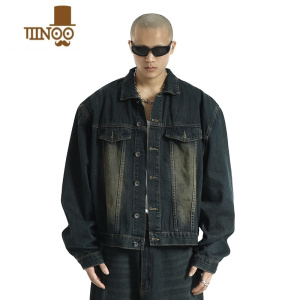 YANXU美式复古廓形水洗做旧牛仔外套男士春季新款街头嘻哈宽松夹克上衣
