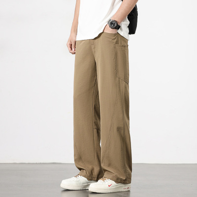 男士卡其色阔腿工装裤大口袋机能休闲裤春夏透气街头风裤子男士