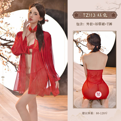 九里晴川性感古典诱惑睡衣透视肚兜汉服大码睡裙套装
