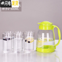 三维工匠冷水壶玻璃耐热高温防爆水瓶家用大容量凉白开水杯茶壶套装凉水壶 绿色2000+6个300杯