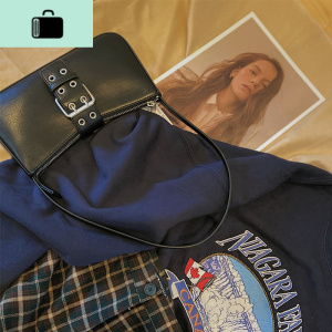 皮扣设计黑法棍腋下包包女2020早春新款复古斜挎单肩包NEW LAKE 黑色女斜挎包 黑色现货