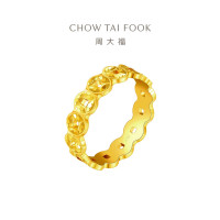 周大福爆闪碎碎冰五钱币本命年足金黄金戒指女(工费:420计价)EOF1540七夕礼物