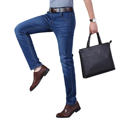 2021年春夏新款男士牛仔裤男商务直筒中高腰弹力休闲裤男青中年宽松牛仔裤男大码男装长裤吉普战车JIPUZHANCHE