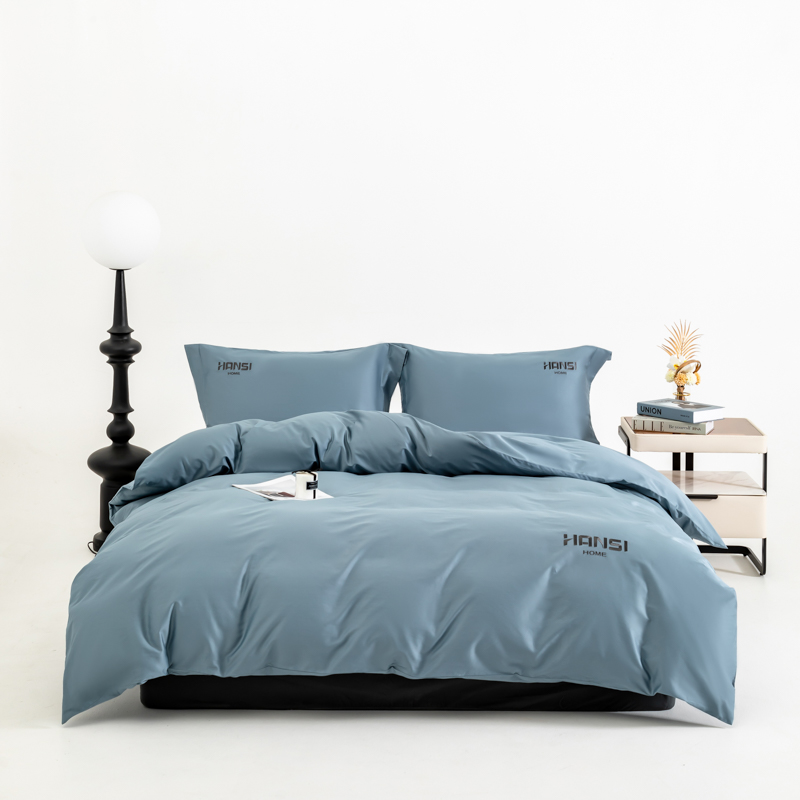 汉司家纺 200*230cm 纯色全棉刺绣贡缎60S被套 1.00 件/条(计价单位:条)海清色 贴肤舒适 柔软细腻