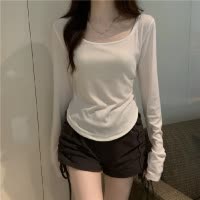 长袖T恤女式秋冬新款潮ins不规则修身学生休闲短款上衣少女打底衫