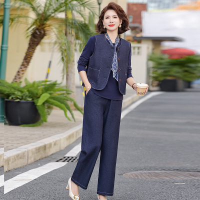 2026年气质休闲三件套妈妈装套装女春秋新款薄款女装中老年衣服40