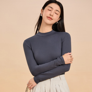 秋冬薄款打底衫女款玻尿酸内搭圆领修身显瘦长袖T恤半高领上衣