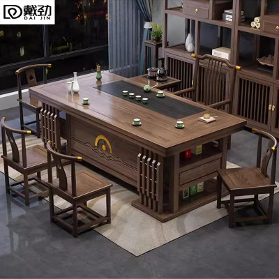 戴劲茶桌椅组合办公室功夫茶几泡茶台套装一体家用小户型喝茶桌1.8厚德载物+1梳背4月牙+茶水柜
