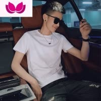 七斓简约短袖T恤男士夏季痞气纯白色青少年学生修身百搭打底上衣