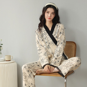 2025年秋冬季可外穿日系和服睡衣女棉质长袖网红风可爱家居服套装