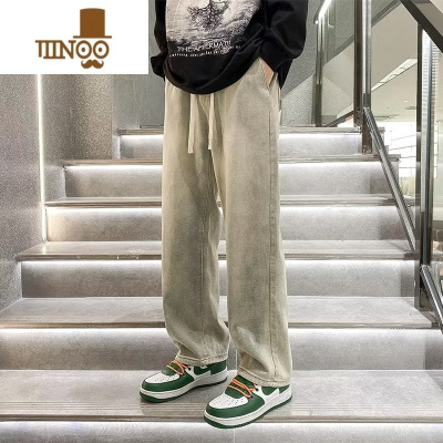 YANXU黄泥染牛仔裤男潮牌夏季新款宽松直筒美式复古高街阔腿裤长裤子男