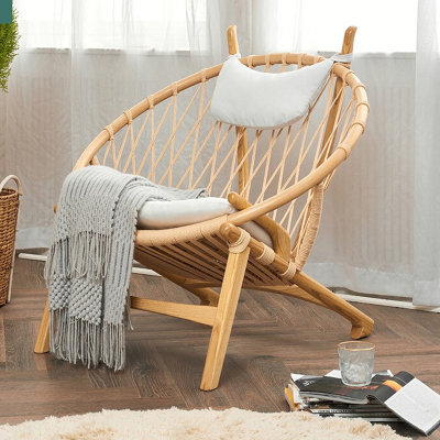 金菲罗格 北欧简约布艺躺椅编织懒人椅实木设计师休闲椅 编绳躺椅