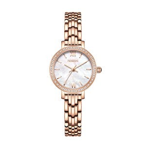 劳士顿(ROSDN)手表女士正品石英表日历防水时尚休闲薄款大气镶钻小巧学生女表L3748 玫金白盘