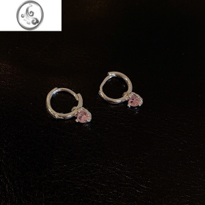 JiMiSUGAR 粉色爱心锆石吊坠耳扣ins甜酷少女冷淡风简约百搭耳环女夏 银色一对