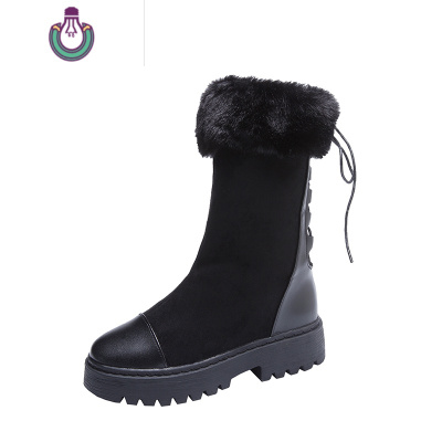 FISHBASKET东北雪地靴女可爱毛茸茸短筒瘦瘦沙色马丁j鞋软底气质增高大棉鞋靴子