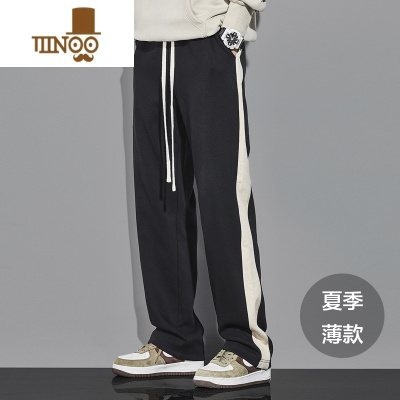 YANXU夏季薄款卫裤男美式潮牌宽松直筒休闲裤子针织阔腿运动裤