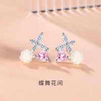 原创s999足银蝶舞花间耳钉女精致小众设计高级感百搭纯银耳饰批发送女朋友老婆情人节七夕生日礼物