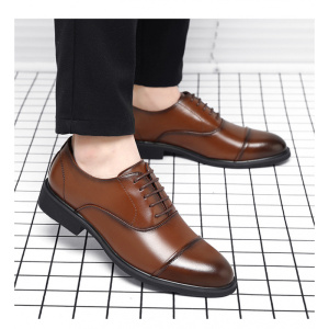 秋冬加绒男鞋商务正装休闲皮鞋男男士时装鞋软底英伦风系带SJ8615