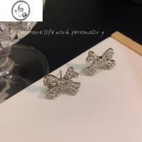 JiMi闪钻蝴蝶结耳环女小众设计高级感气质简约百搭耳钉耳夹无耳洞耳饰