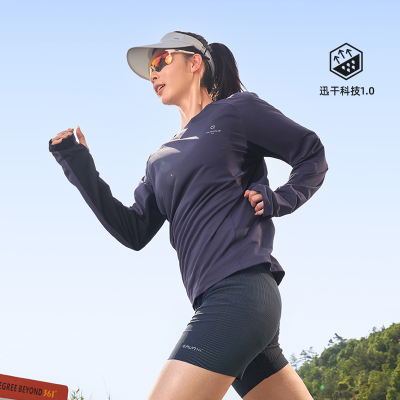 361°运动t恤女新款修身速干透气长袖T恤女士印花跑步上衣