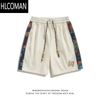 HLCOMAN潮牌卡通拼接刺绣运动五分裤男复古夏季宽松百搭休闲短裤